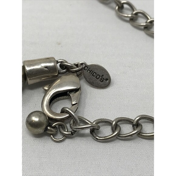 CHICO'S Necklace Silver Tone Bib Statement Beads Beaded Metallic - Picture 7 of 12